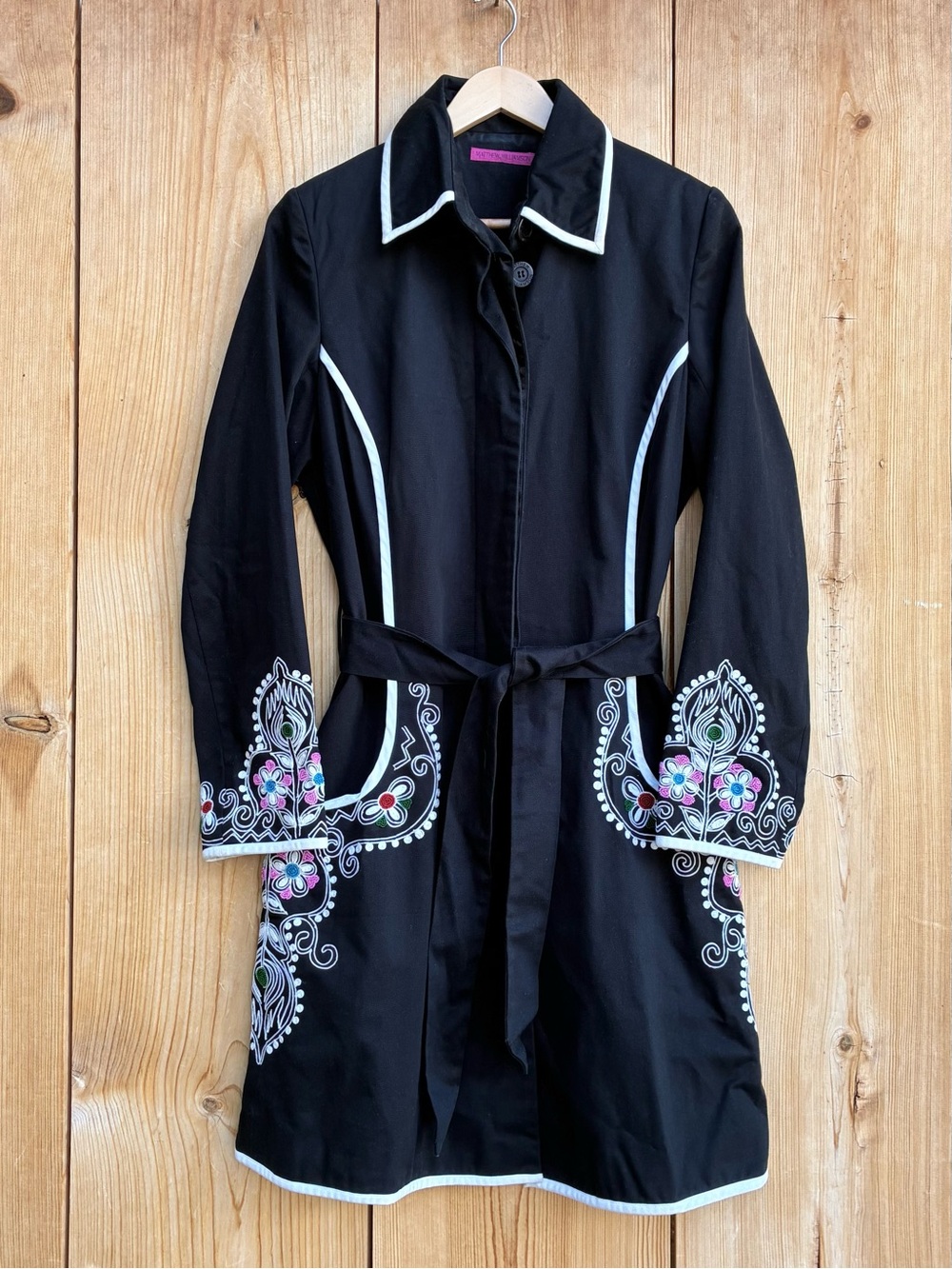 Vintage Matthew Williamson EUC Black Embroidered Belted Jacket Sz 12 UK, 8 US